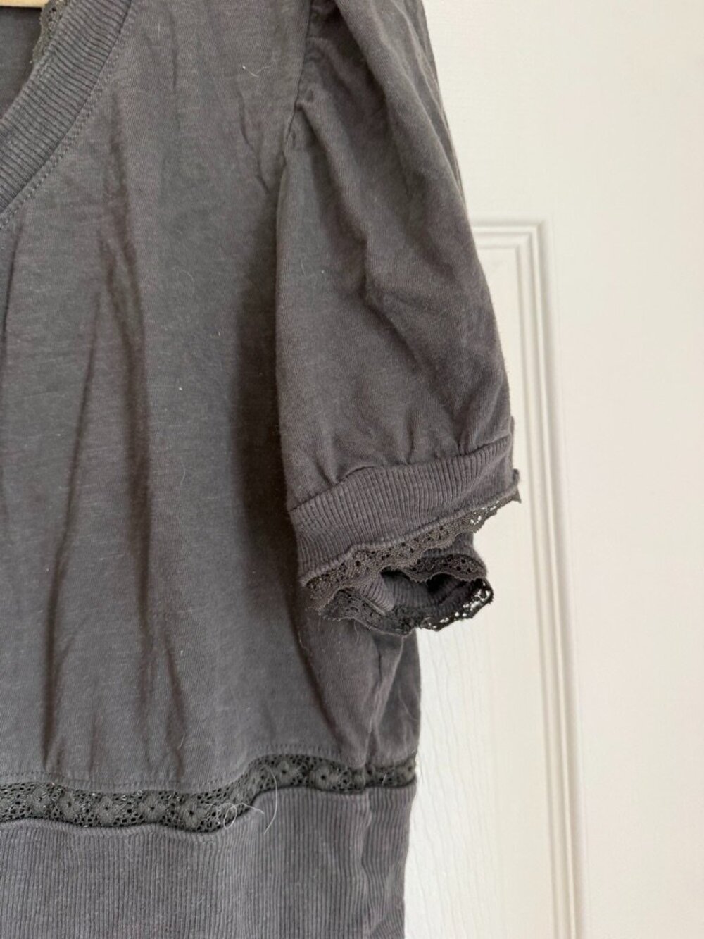 Aerie Black Lace Trim Puff Sleeve Top Size XXL - Picture 5 of 7
